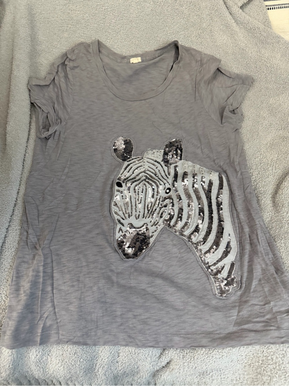 J.crew collector Light Gray Zebra Sequin Tee xl